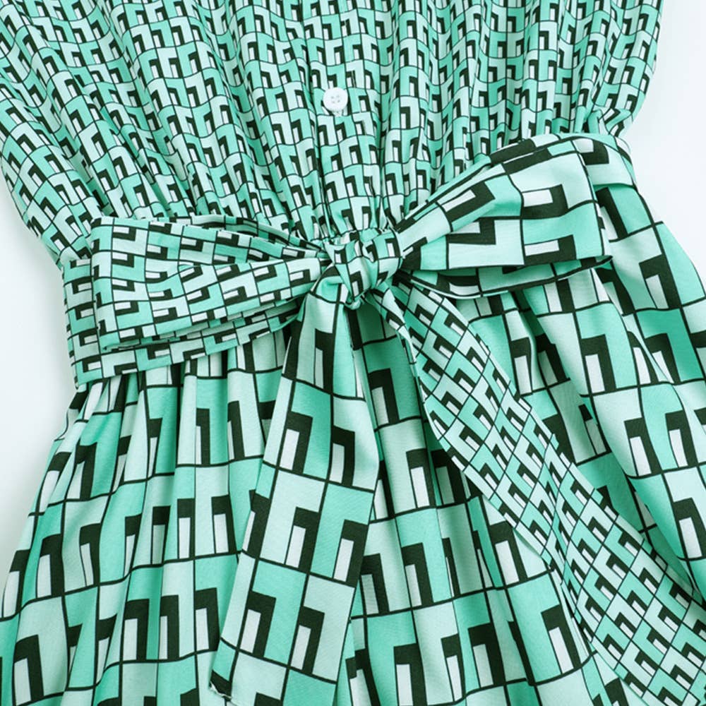 PLAID PATCHWORK LACE-UP LONG-SLEEVED DRESS