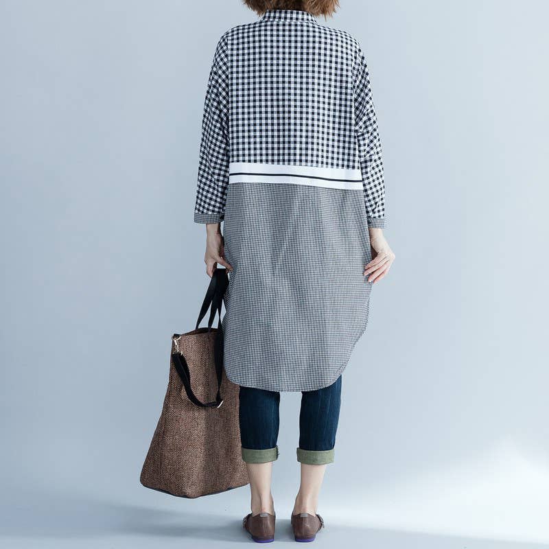 Fashion temperament plaid loose shift dress
