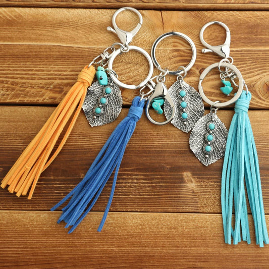 Bohemian Alloy Leaf Turquoise Keychain_CWMM6867