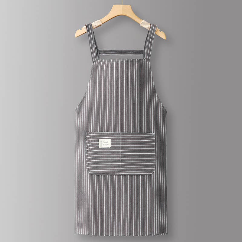 Cotton Striped Grid Kitchen Apron with Pocket