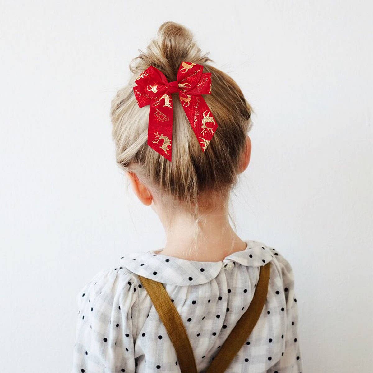Reindeer Polka Dot Ribbon Hair Clip_CWAHA6697