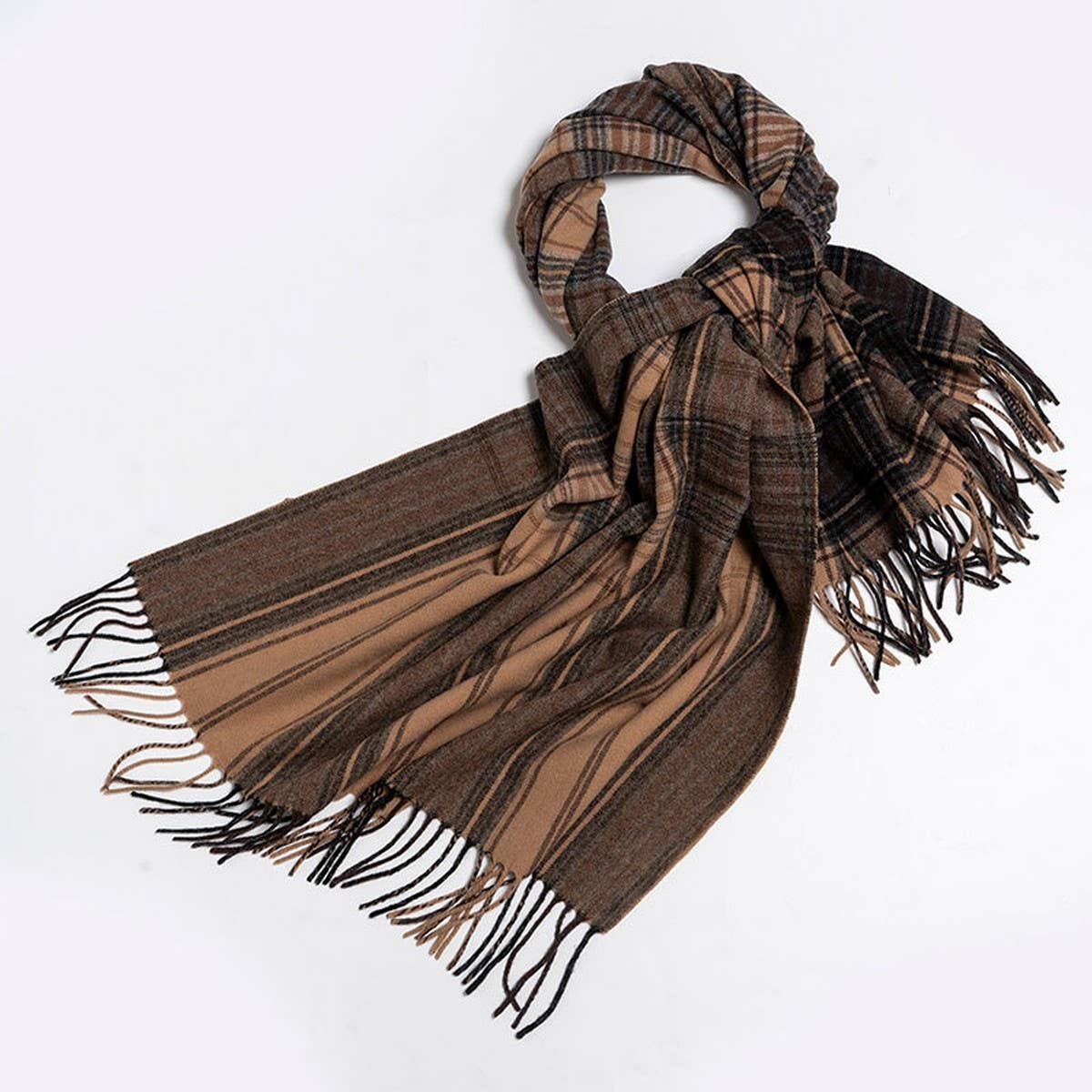 Melange Check Wool Scarf Double-Sided Shawl Unisex