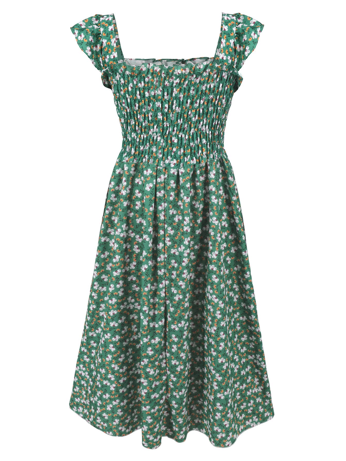 A-Line Dress with Puff Sleeves and Square Neck