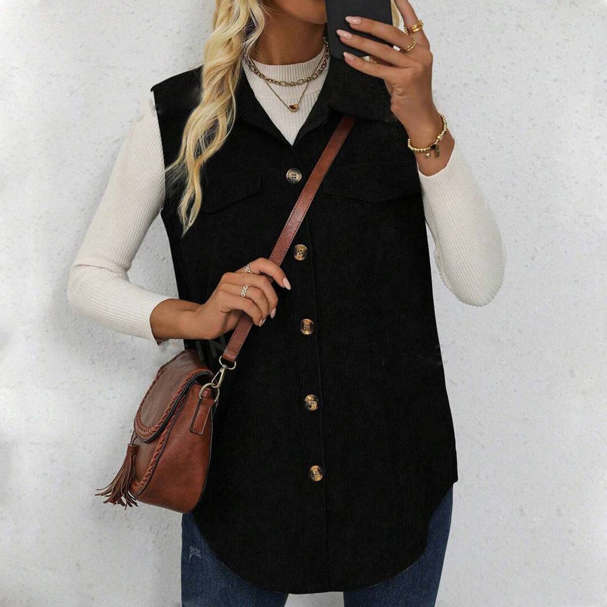 FLAP DETAILS BUTTON FRONT CORDUROY VEST COAT