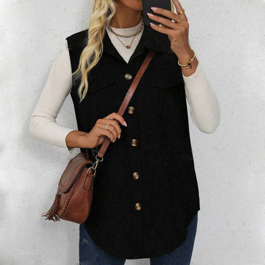 FLAP DETAILS BUTTON FRONT CORDUROY VEST COAT