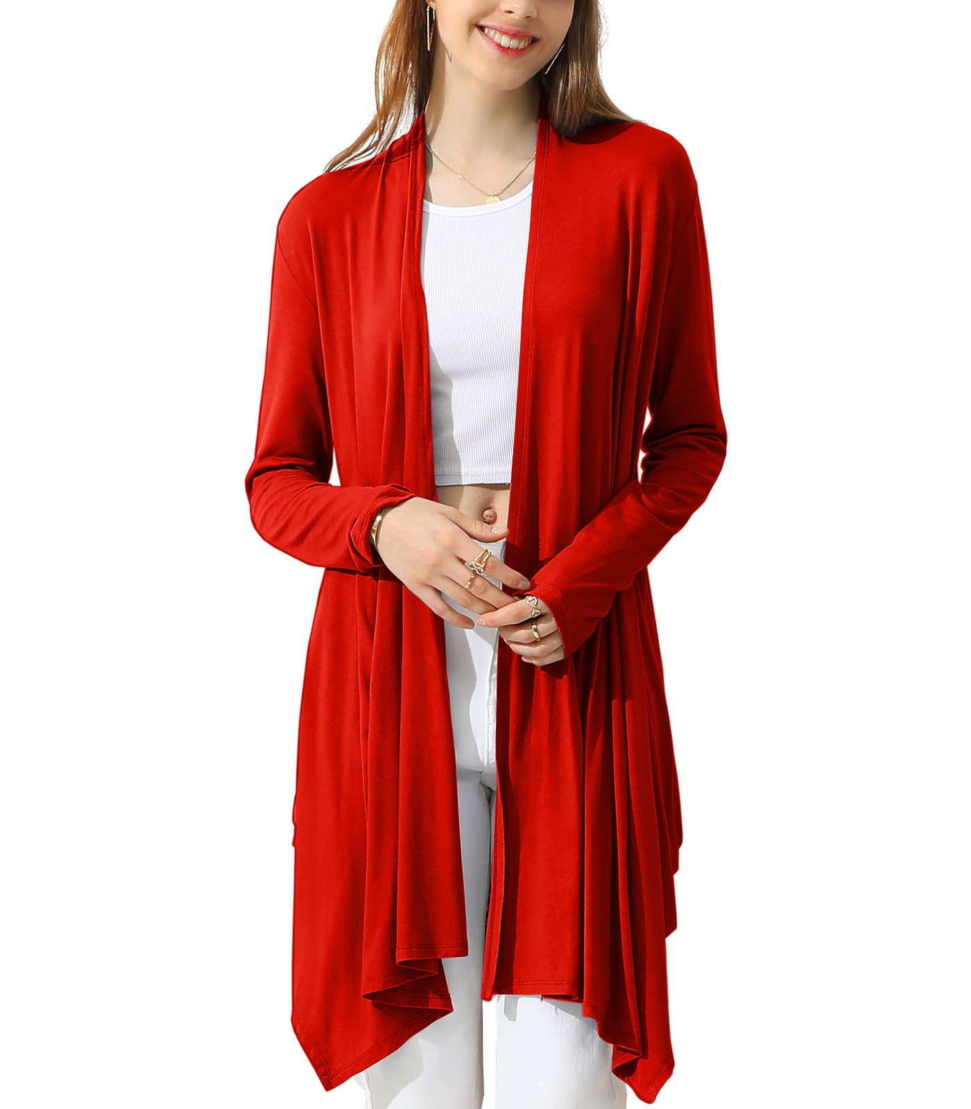 AWTL073_Long Sleeve Casual Open Front Long Cardigan