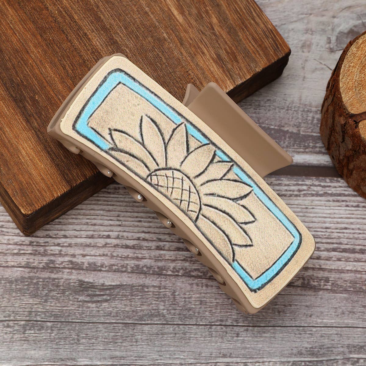 Western Leather Sunflower Poker Hair Claw