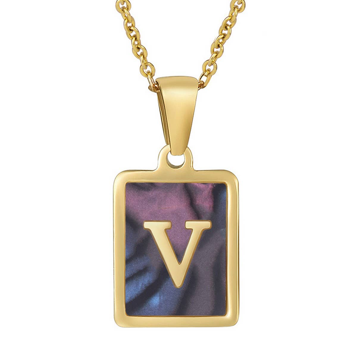 CWAJE1930_Square Stainless Steel Color Shell Letter Necklace