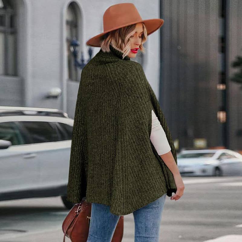 TURTLENECK CAPE LOOSE SOLID COLOR SWEATER
