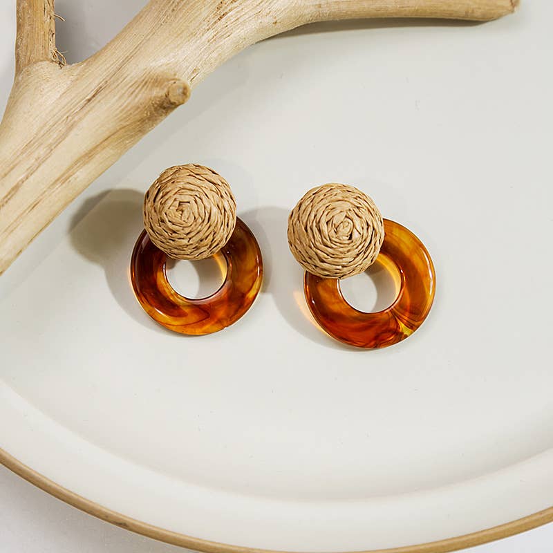 Silver needle French resin round stud earrings