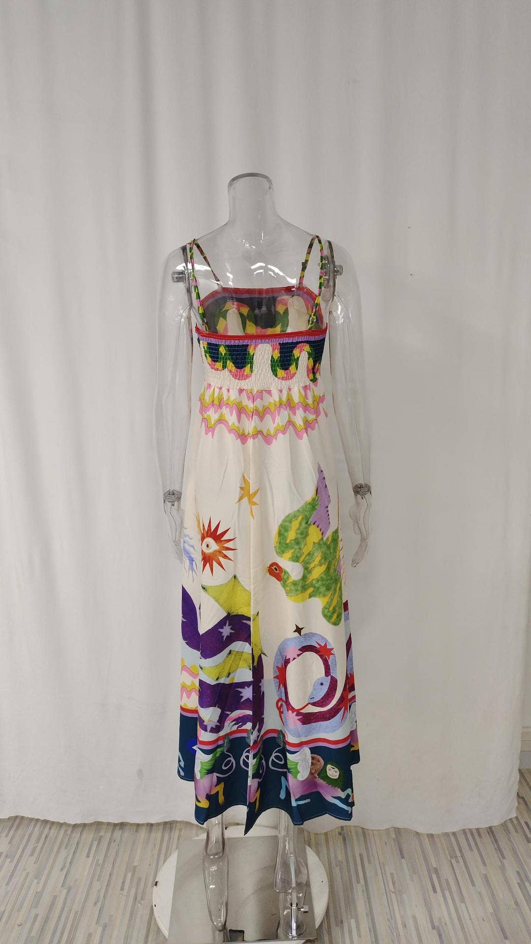 PRINT STRAPLESS SLIP-ON DRESS