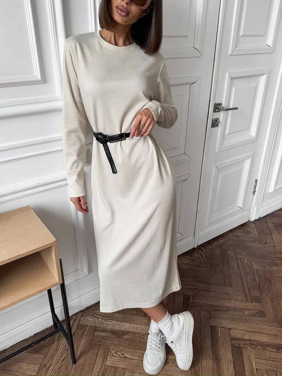 Fashion long sleeve down feel in the long dress