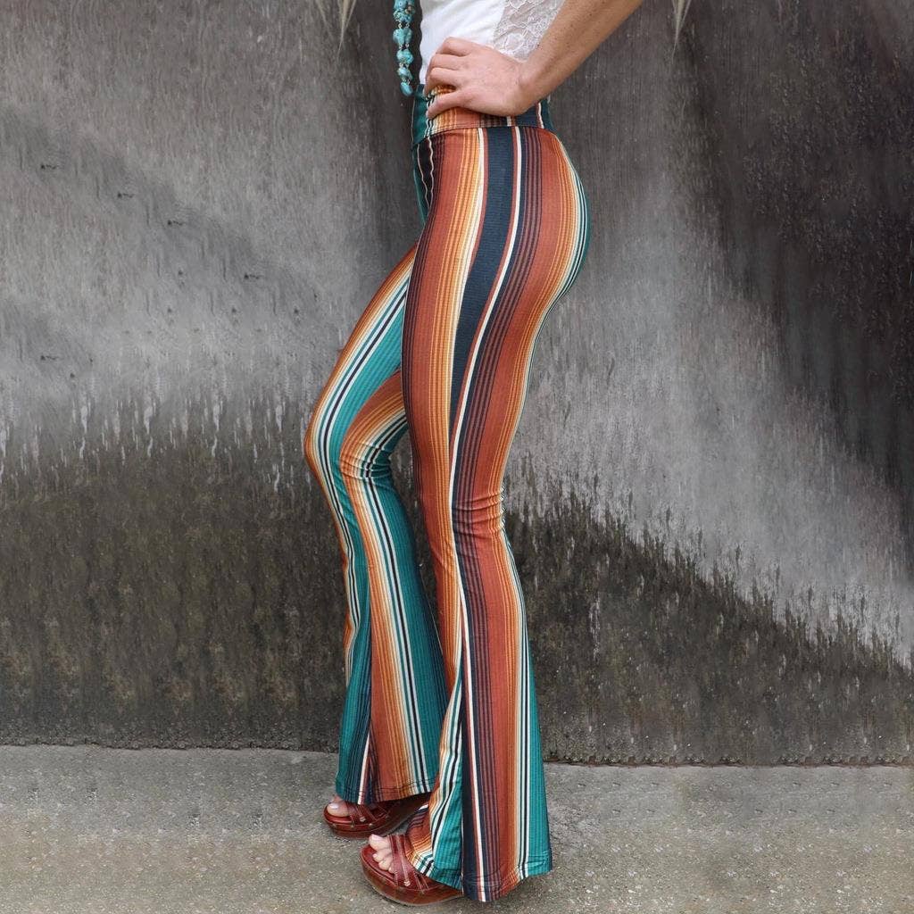 PRINTED TIGHT HEIGHT WAIST CASUAL FLARE PANTS