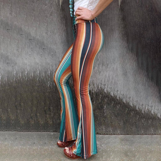 PRINTED TIGHT HEIGHT WAIST CASUAL FLARE PANTS