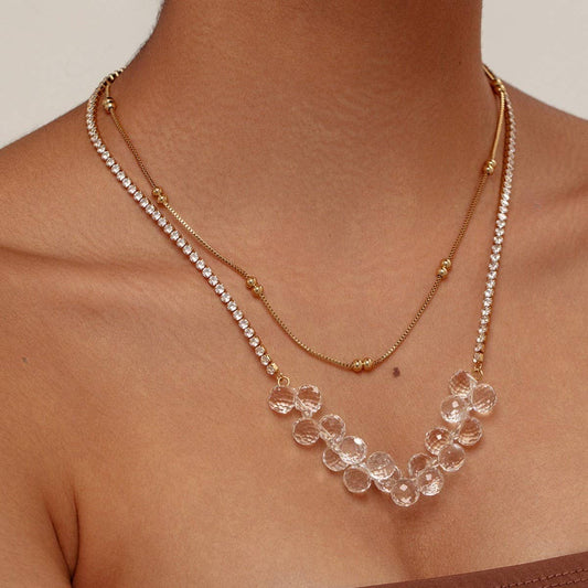WHITE CRYSTAL DOUBLE NECKLACE TENNIS CHAIN