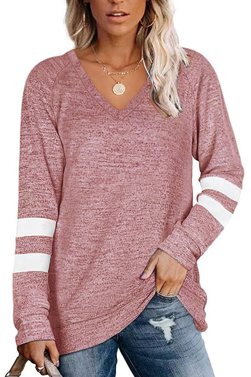 WOMEN OVERSIZED BOYFRIEND V NECK PULLOVER_CWTSTL0303