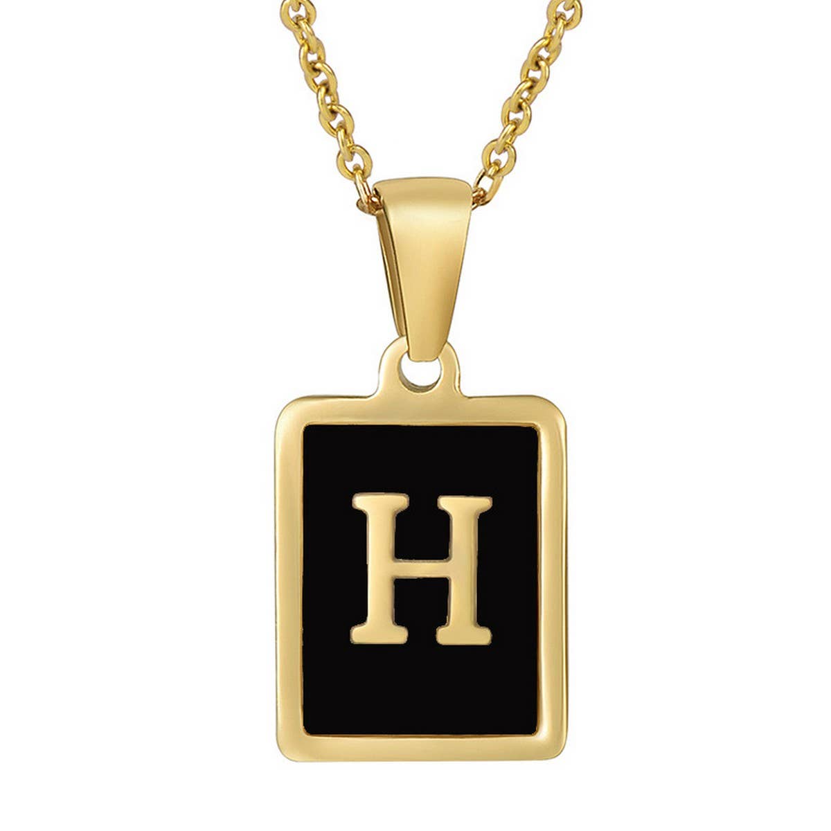 CWAJE1947_Personality Square Black Letter Necklace,Gold