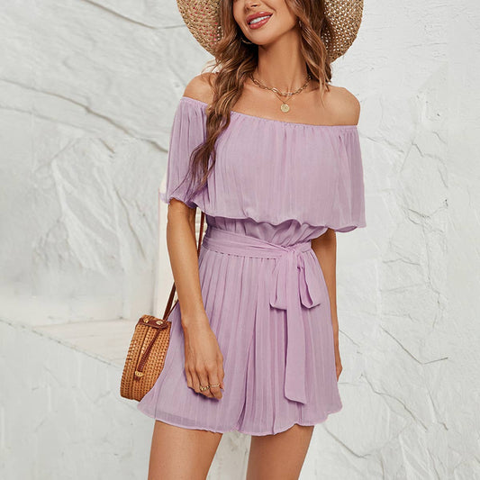 ONE-LINE NECK PLEATED FIVE-SLEEVED JUMPSUIT