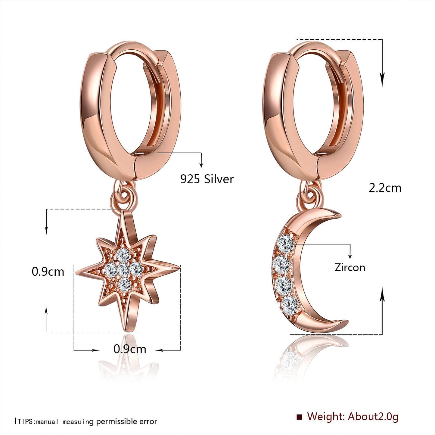 Asymmetric star-moon-ear diamond earrings
