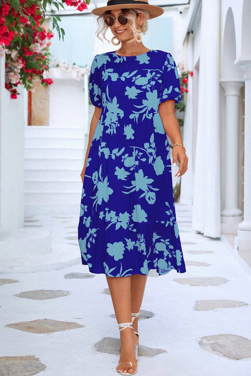 CWDMD2803_CASUAL PUFF SLEEVE PRINTED DRESS