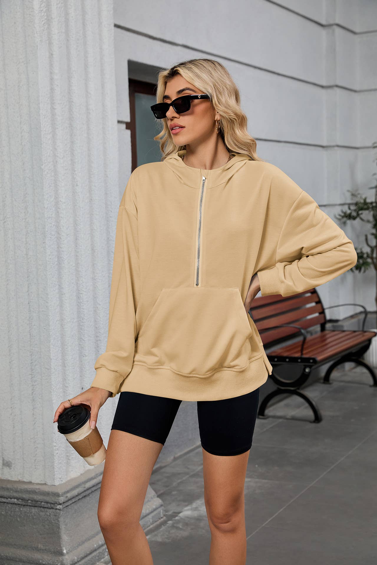Hooded baggy long-sleeved zipper pocket hoodie