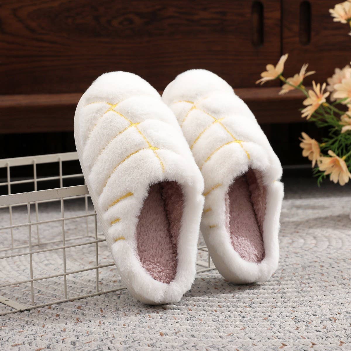 Unisex Concha Bread Furry Indoor Slippers_CWSHF00218