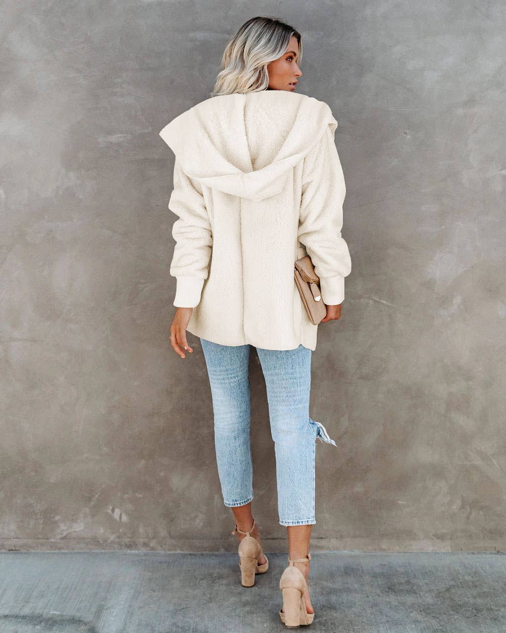 LONG SLEEVE CASUAL HOODED SOLID COLOR CARDIGAN