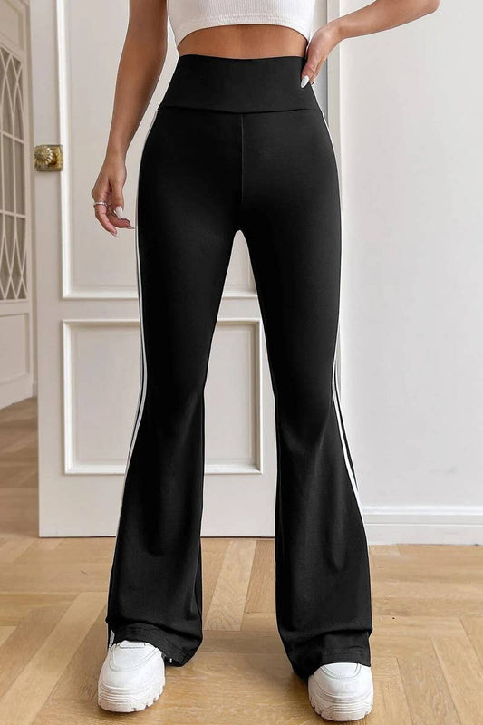 CWBLP1418_HIGH-RISE DRAPED WIDE-LEG FLARED CASUAL PANTS