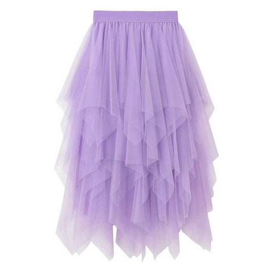 Asymmetrical Tulle High-Waist Midi Skirt_CWBMS0398