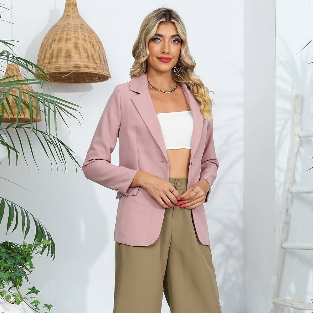 Solid Color Pocket OL Style Long Sleeve Blazer