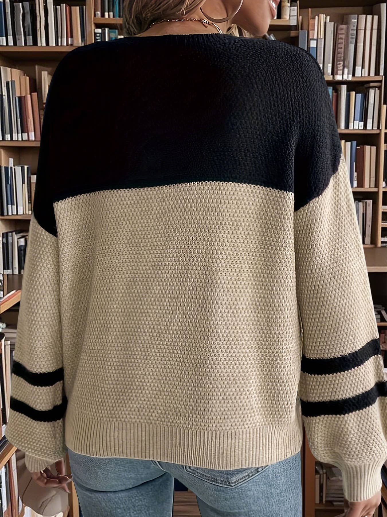 Color-blocked long-sleeved round-neck sweater_cwoswl07215