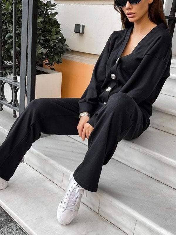 SINGLE-BREASTED CARDIGAN WIDE-LEG PANTS TRACKSUIT