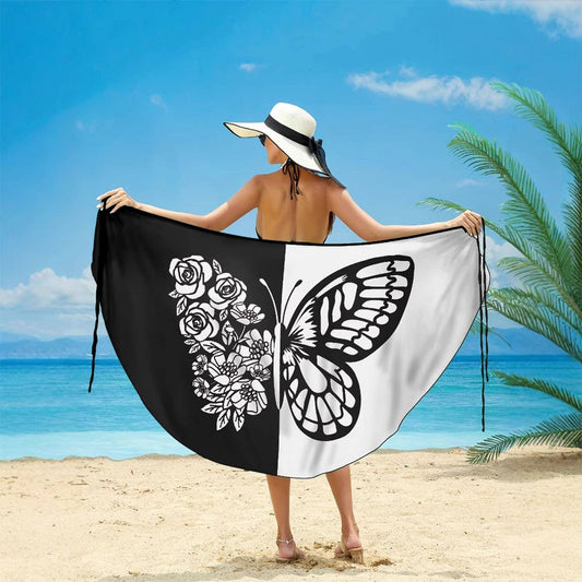 Bikini Spa Cover-Up, Black & White Butterfly Wrap_CWBLS0486
