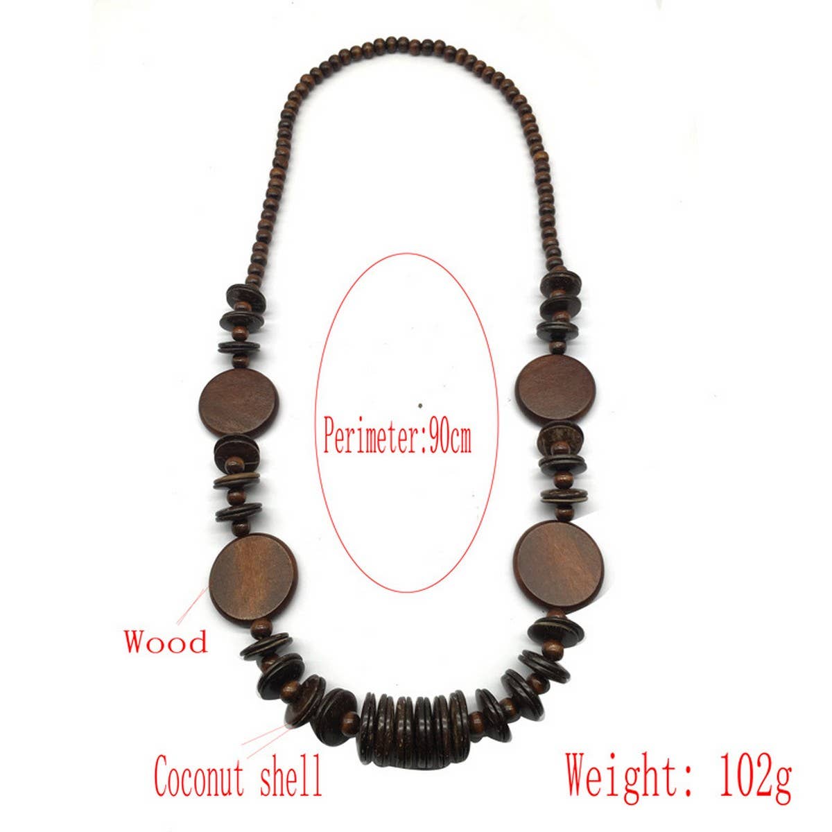 BOHEMIAN COCONUT SHELL ROUND WOOD BEAD NECKLACE_CWMM4845