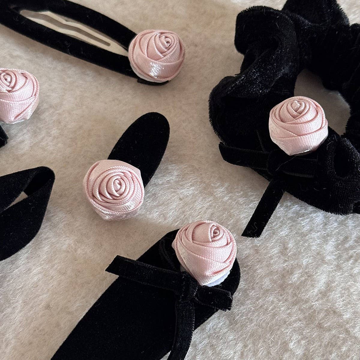 NEW PURE PINK ROSE BOW HAIRPIN