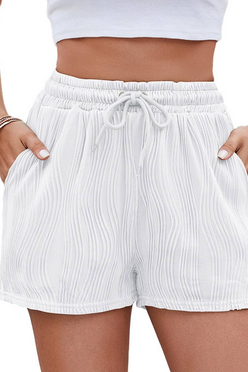 CWBSP0467_WOMEN'S SOLID DRAWSTRING POCKET CASUAL SHORTS