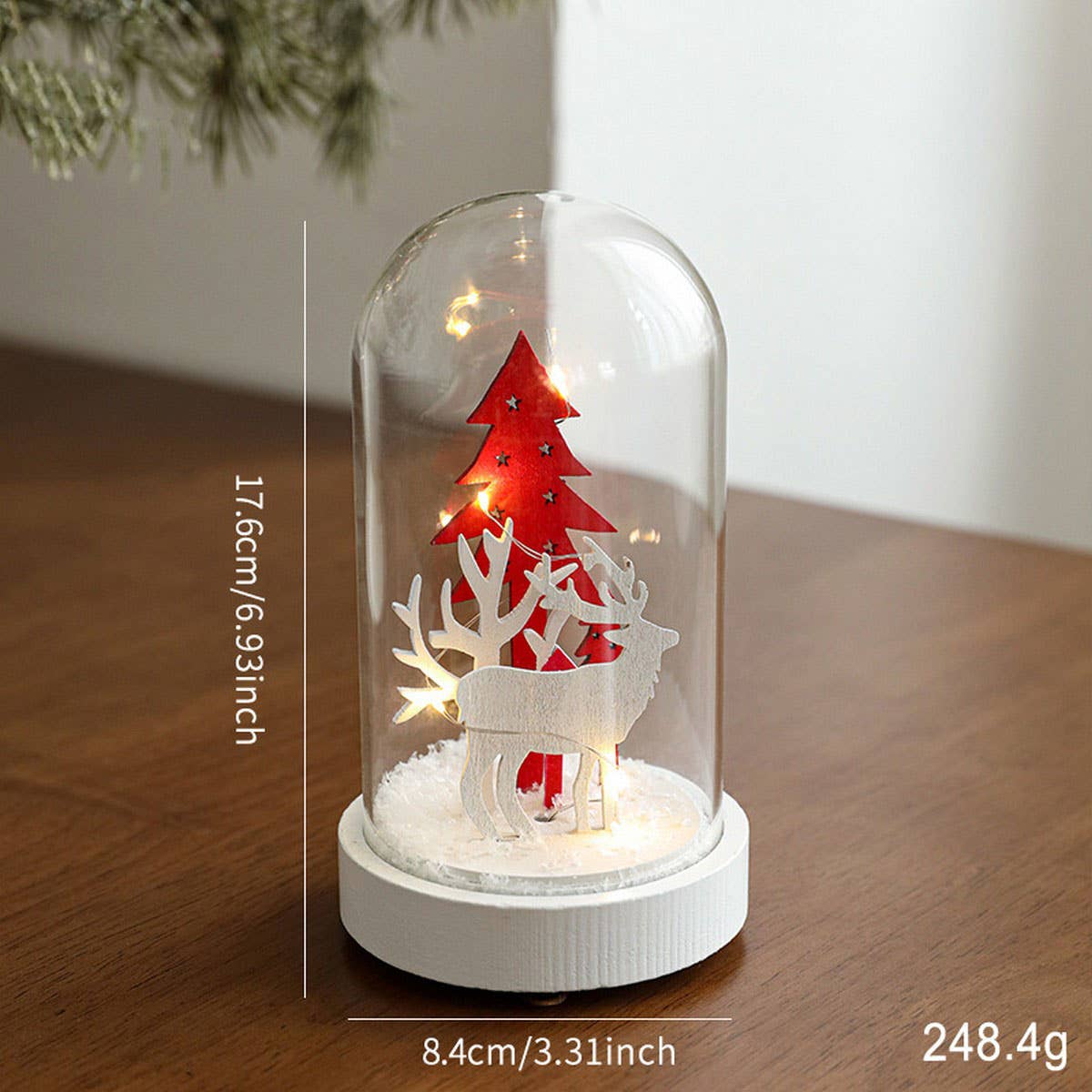 Wood Glass Xmas Night Light Santa Reindeer Scene_CWMM9691