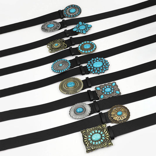 12KINDS TURQUOISE ALLOY BUCKLE BLACK VINTAGE BELT_CWABE0195