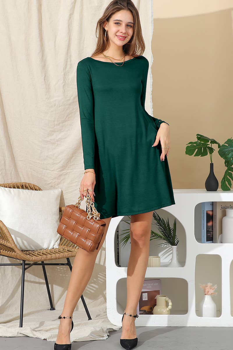 CWDSD10398_LONG SLEEVE WIDE ROUND NECK LOOSE FIT DRESS