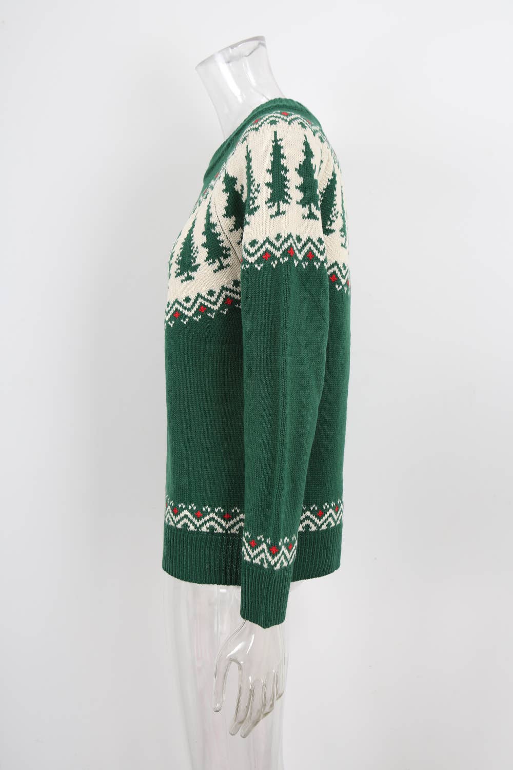 Round-neck jacquard Christmas tree green sweater