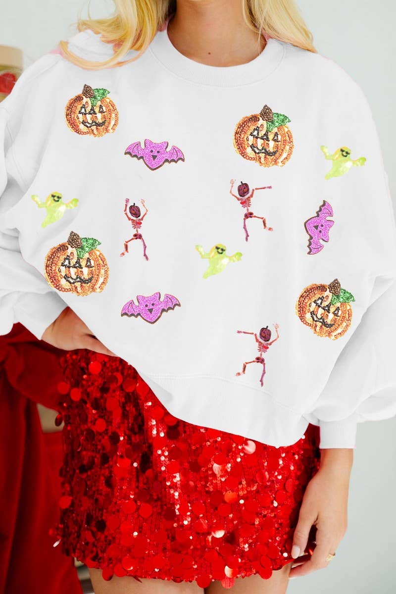 CWOSWL07758_HALLOWEEN SEQUINED LONG-SLEEVED SWEATSHIRT