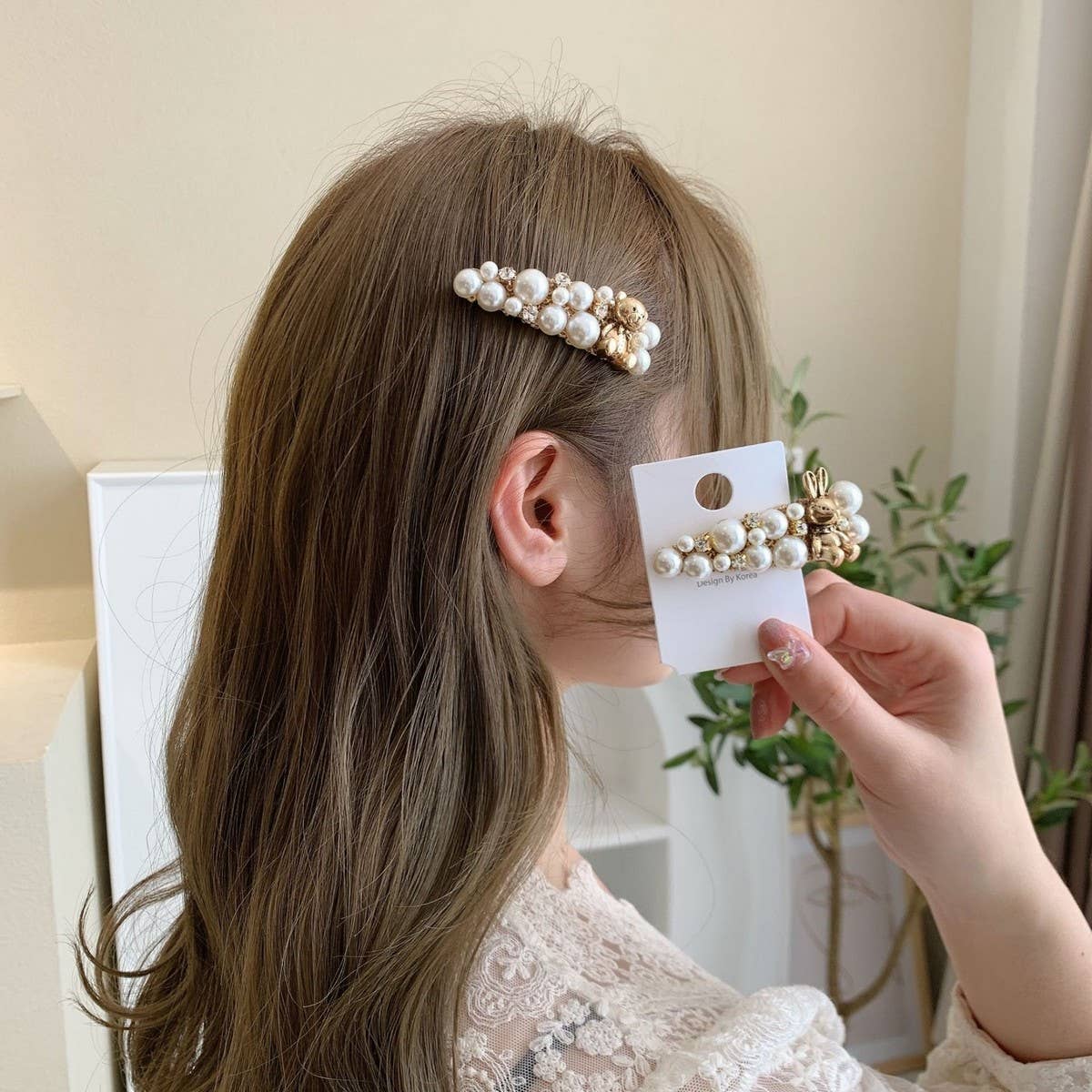 PEARL BEAR RABBIT RETRO HAIRPIN SIDECLIP BANGSCLIP_CWAHA4749