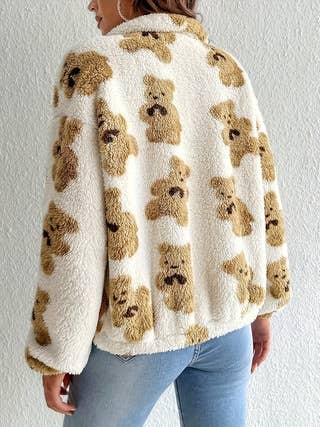 Little bear printed polar fleece warm coat
