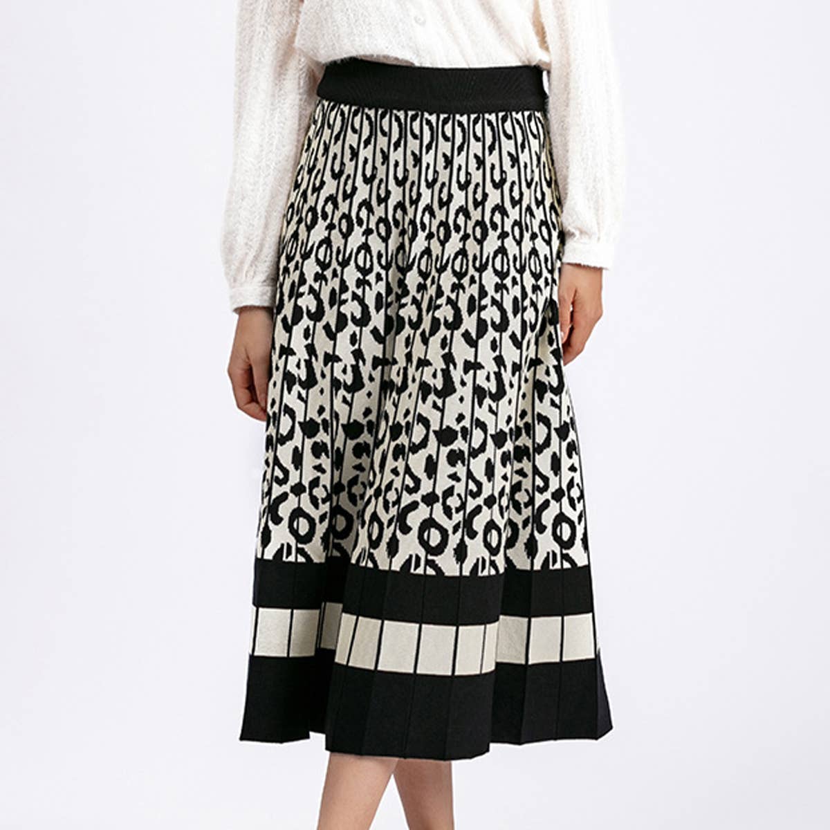VINTAGE LEOPARD PRINT CONTRAST KNIT SKIRT