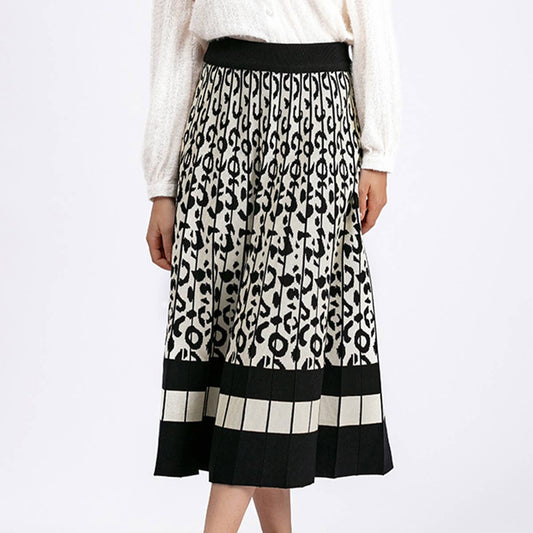 VINTAGE LEOPARD PRINT CONTRAST KNIT SKIRT