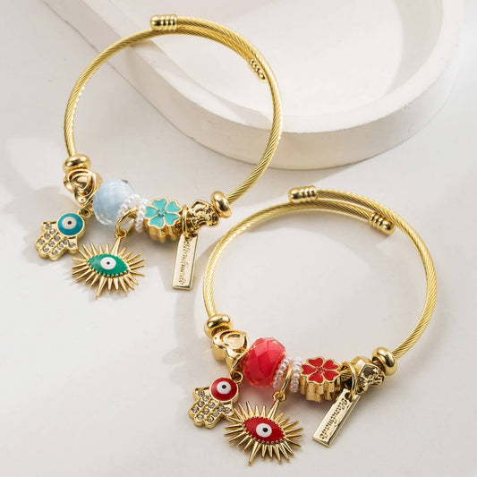 Trendy Evil Eye Charm Stainless Steel Bracelet