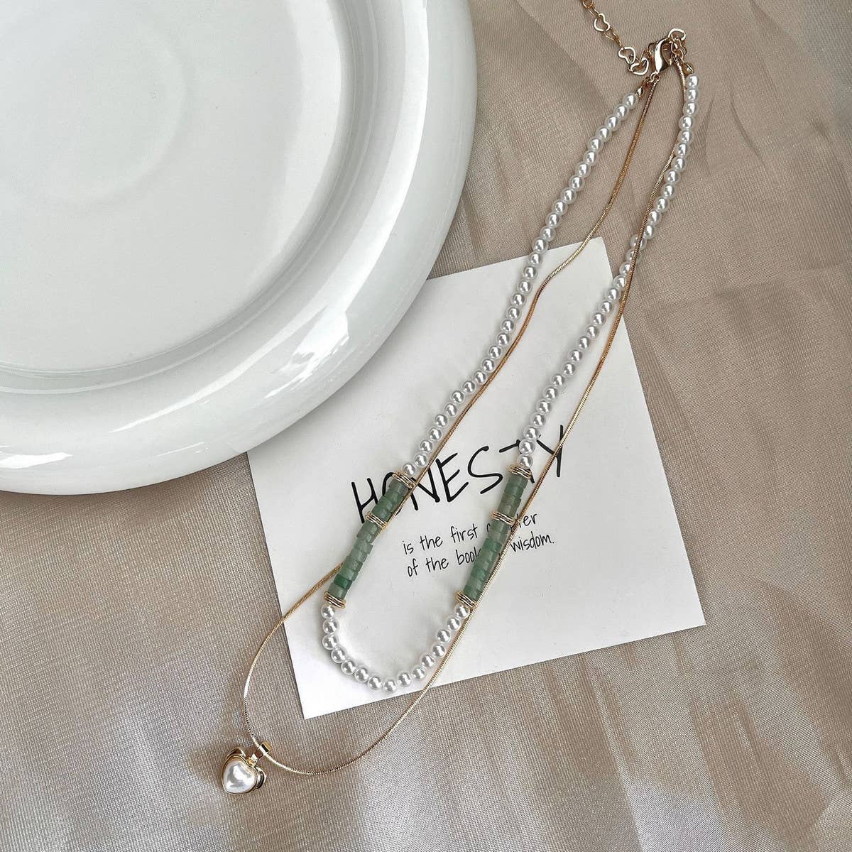 DOUBLE LAYER NATURAL STONE PEARL LOVE NECKLACE