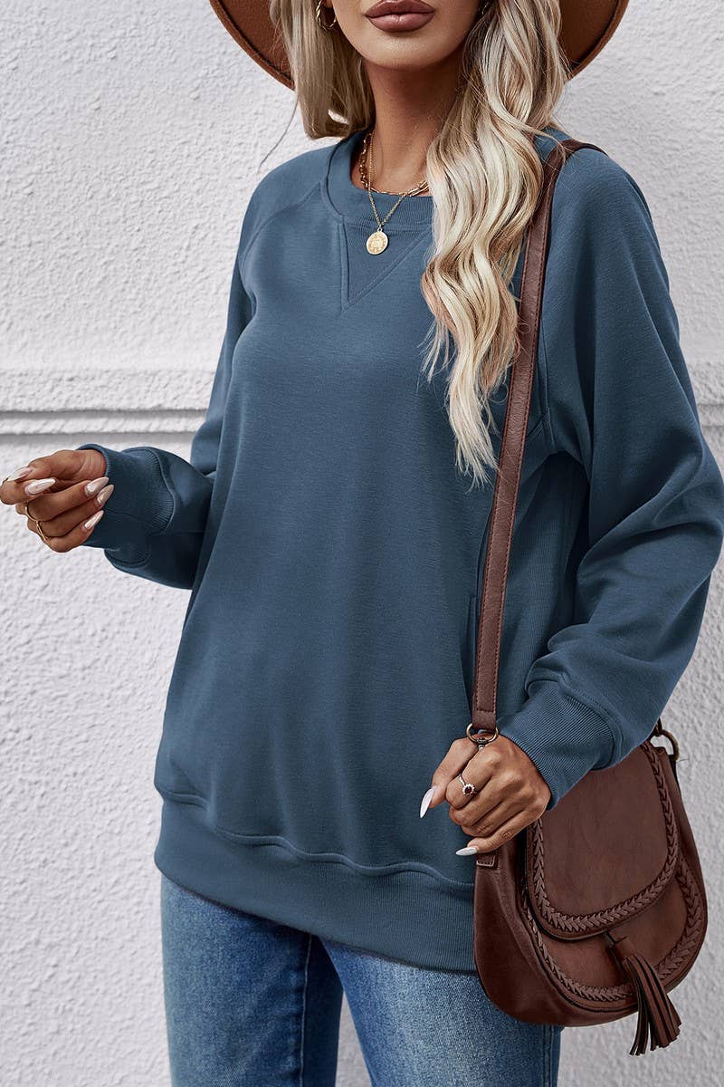 SOLID ROUND NECK LONG SLEEVED HOODIE_CWTSTL0652