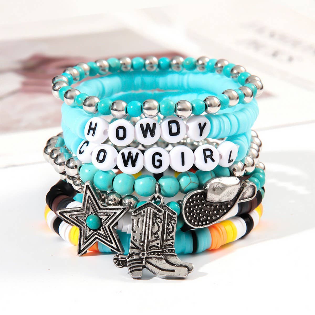 ETHNIC STYLE BULL HEAD CACTUS BRACELET SET
