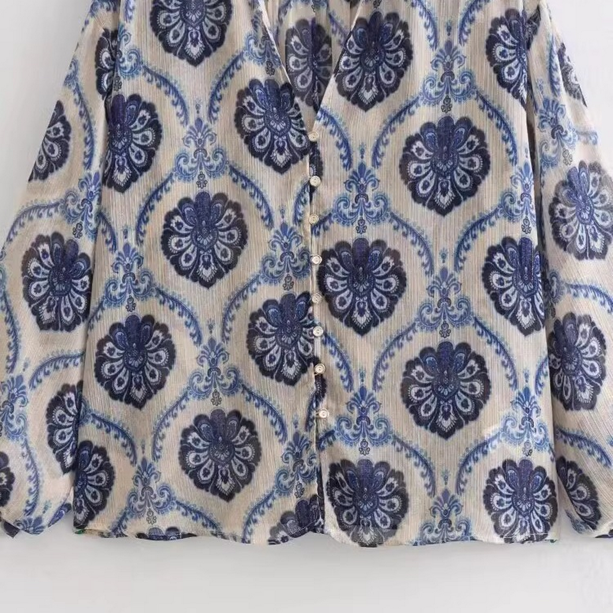 Metallic Print Blouse ? French Style Fall Top